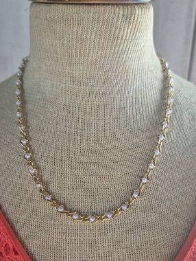 Gold Chain Necklace with White Bead Accents
